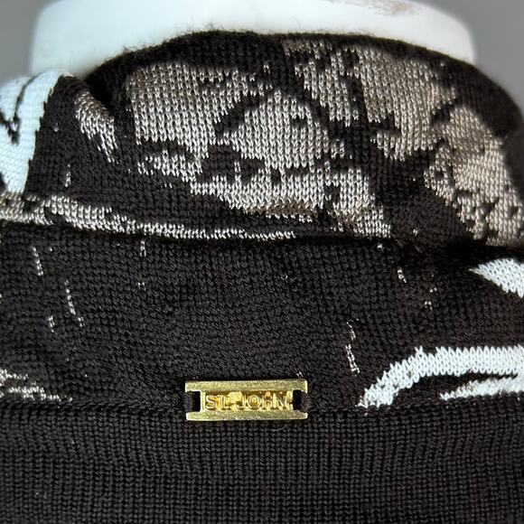 St. John sweater cardigan‎ size 12 floral buttons wool brown roll tab collar - Picture 13 of 15